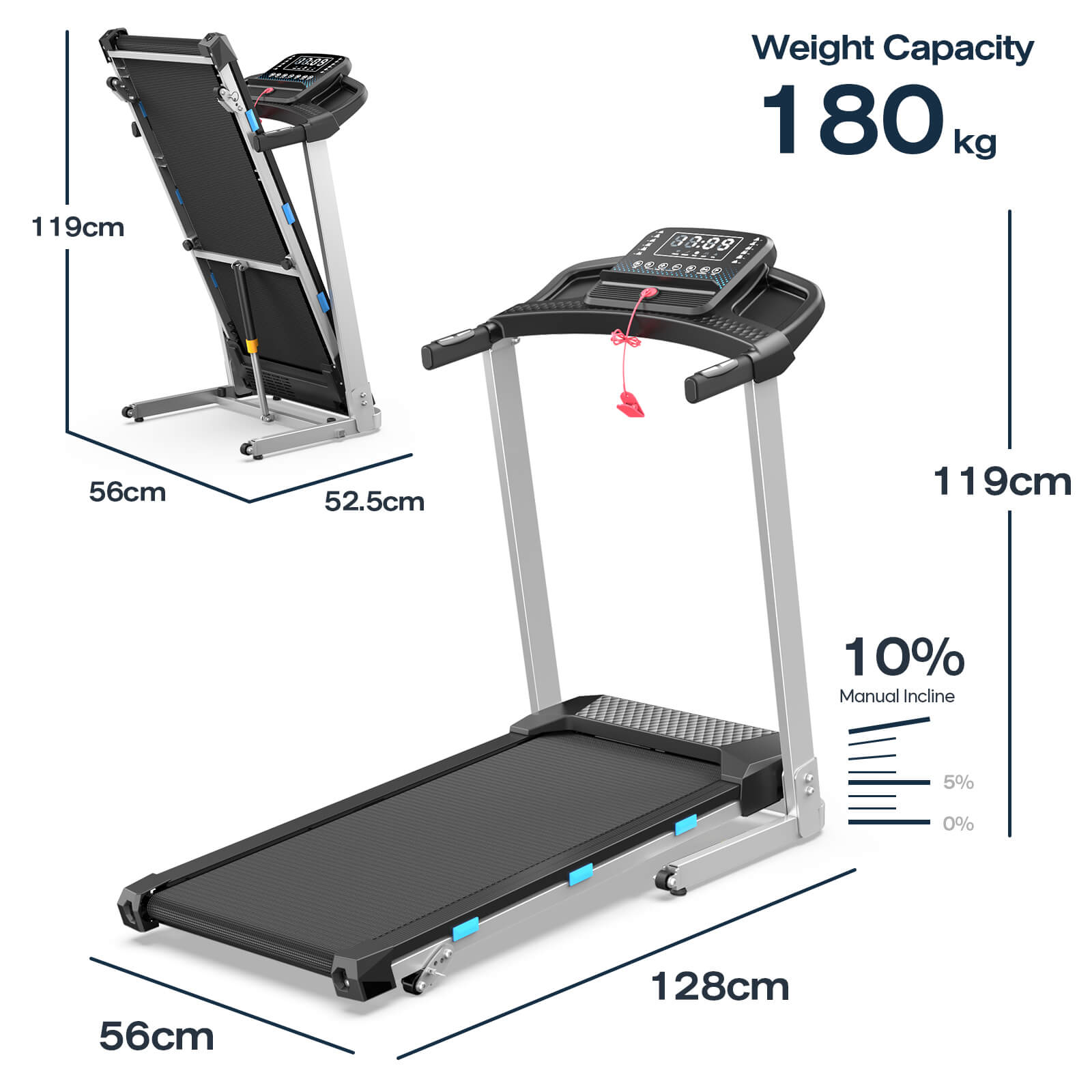 TM015 Klapp-Laufband mit Steigung und Haltegriffen – bis 160 kg belastbar