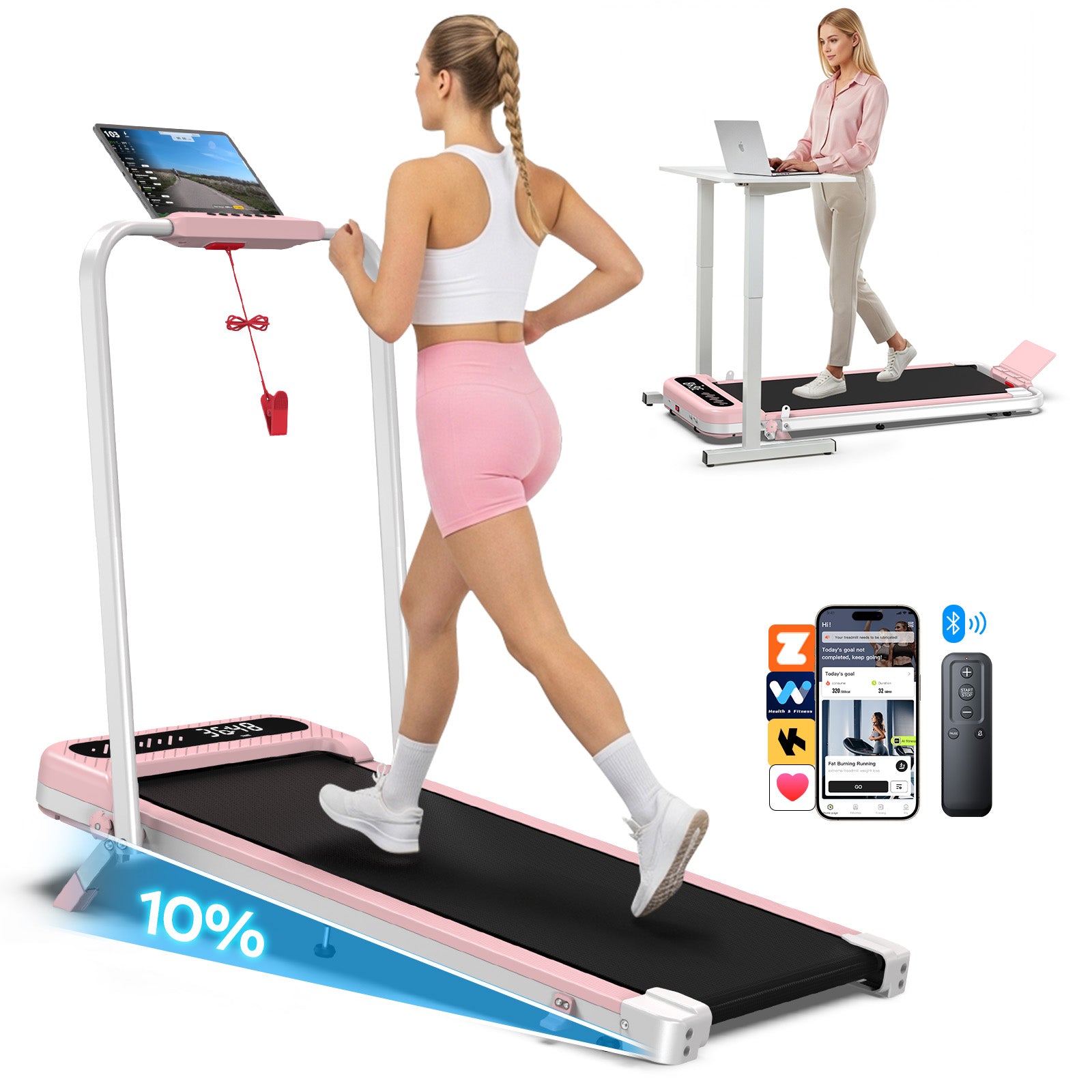 TM037 Pink Walking Pad Folding Treadmill With Incline