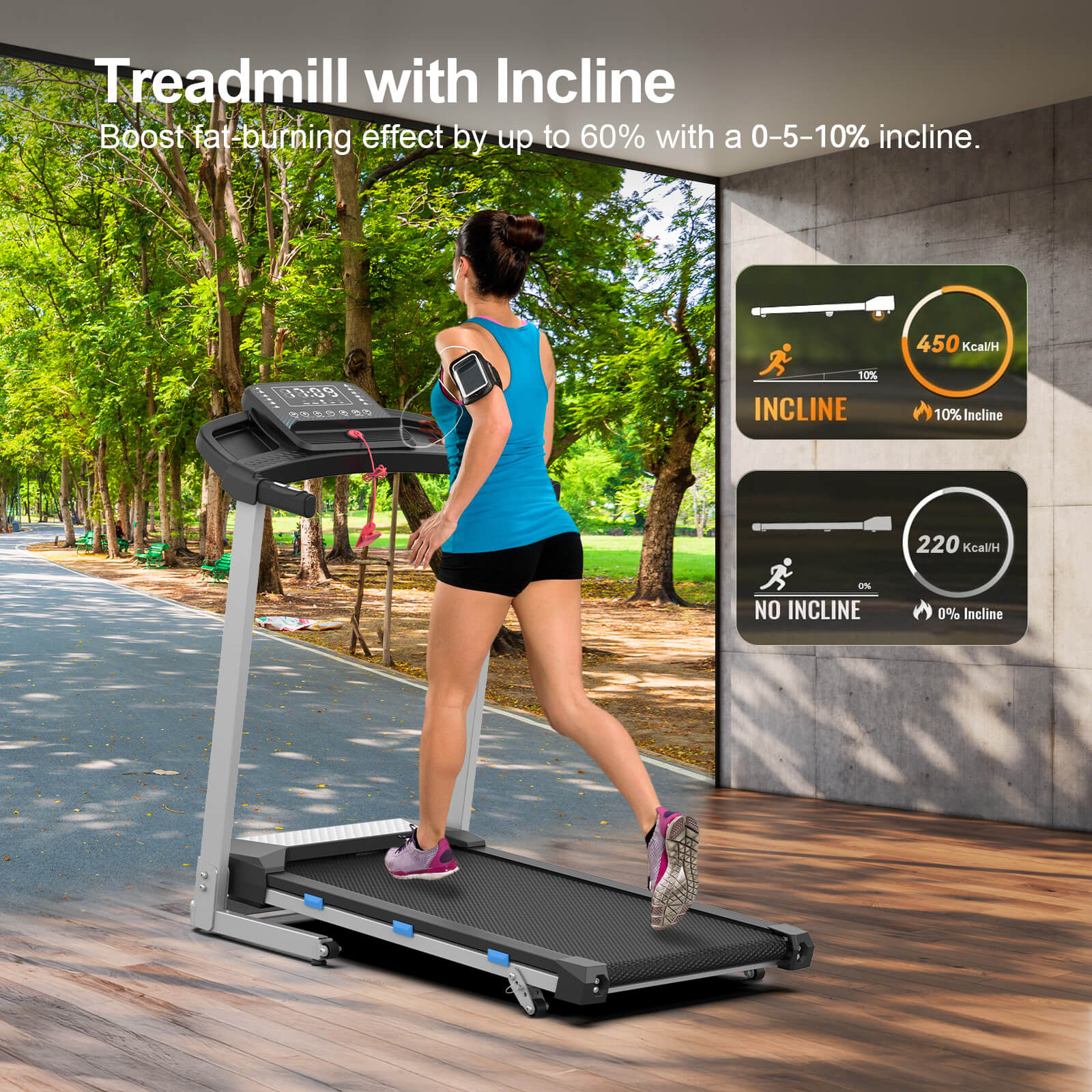 TM015 Klapp-Laufband mit Steigung und Haltegriffen – bis 160 kg belastbar
