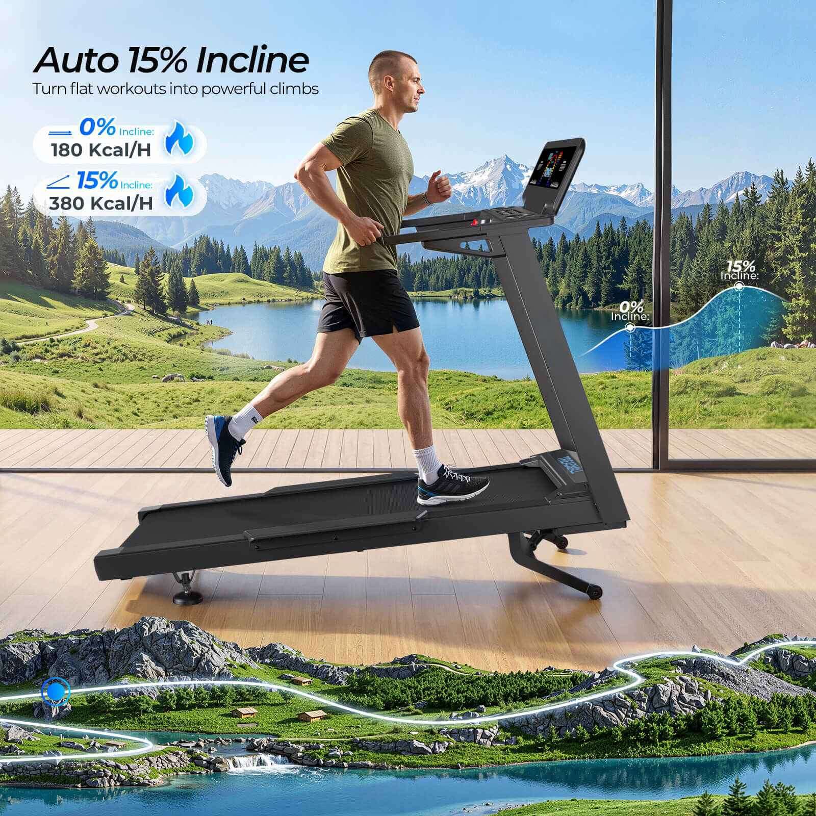 TM029 Heavy Duty Treadmill With 15% Auto Incline, 140×51cm Running Deck, 227kg Capacity