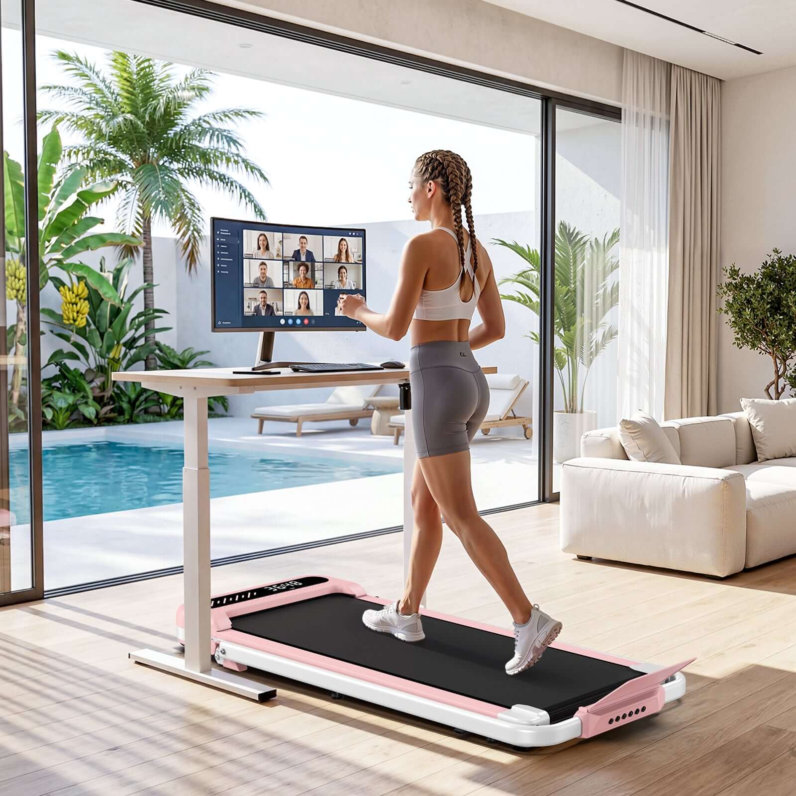 TM037 Pink Walking Pad Folding Treadmill With Incline
