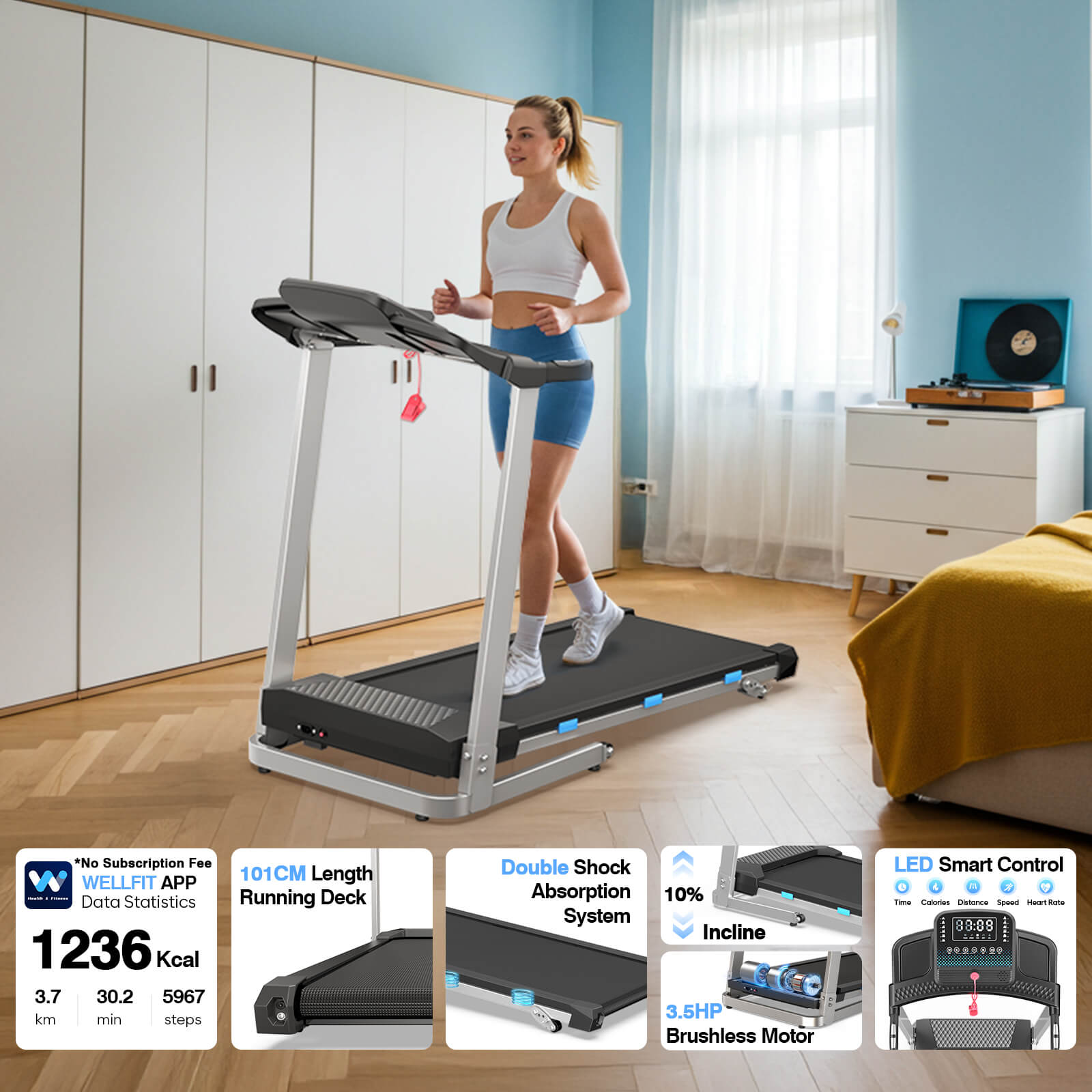 TM015 Klapp-Laufband mit Steigung und Haltegriffen – bis 160 kg belastbar
