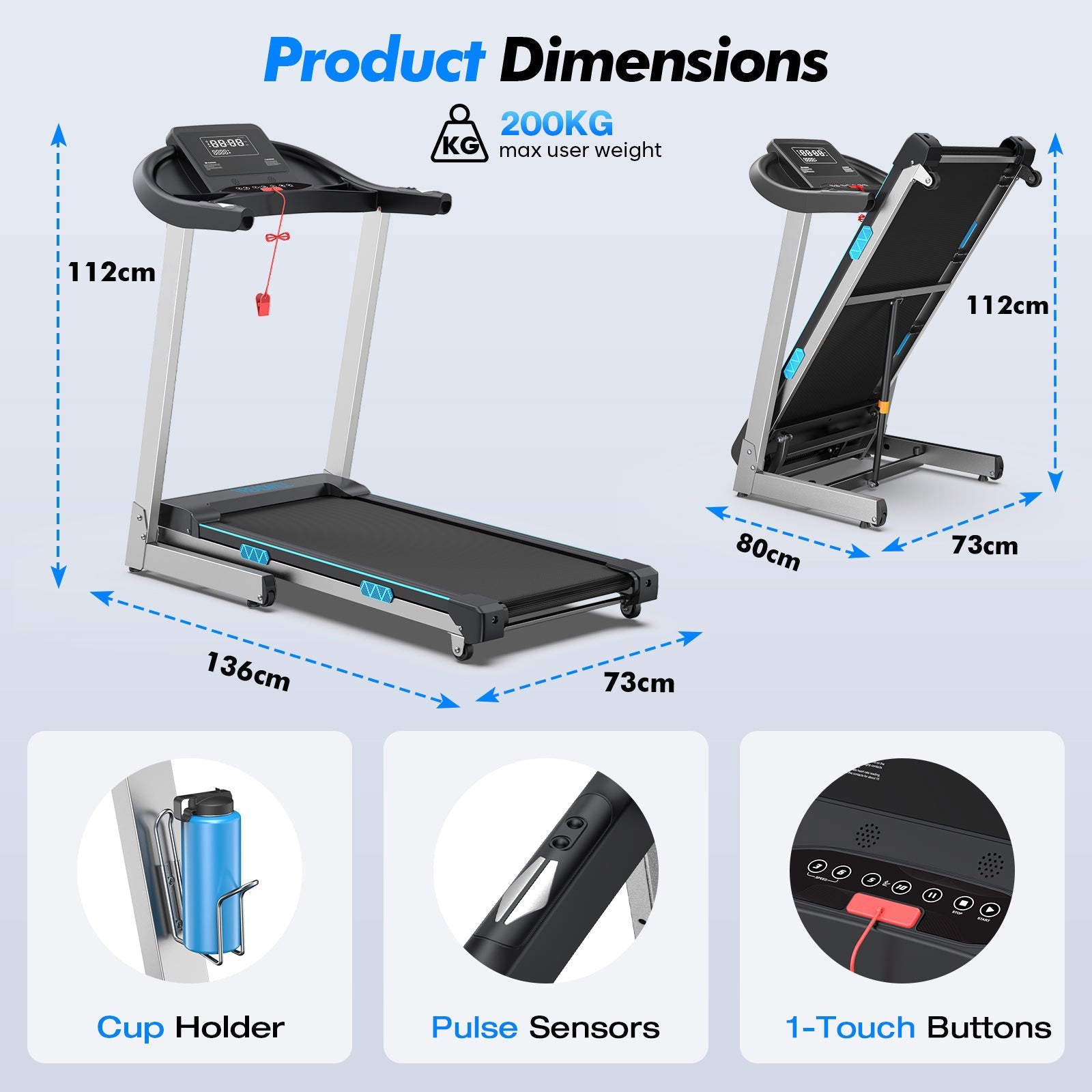 TM007 Foldable Auto 15% Incline Treadmill 200KG Capacity