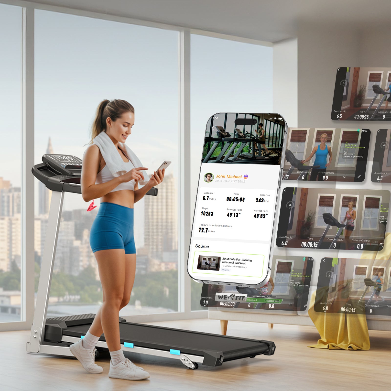 TM015 Klapp-Laufband mit Steigung und Haltegriffen – bis 160 kg belastbar