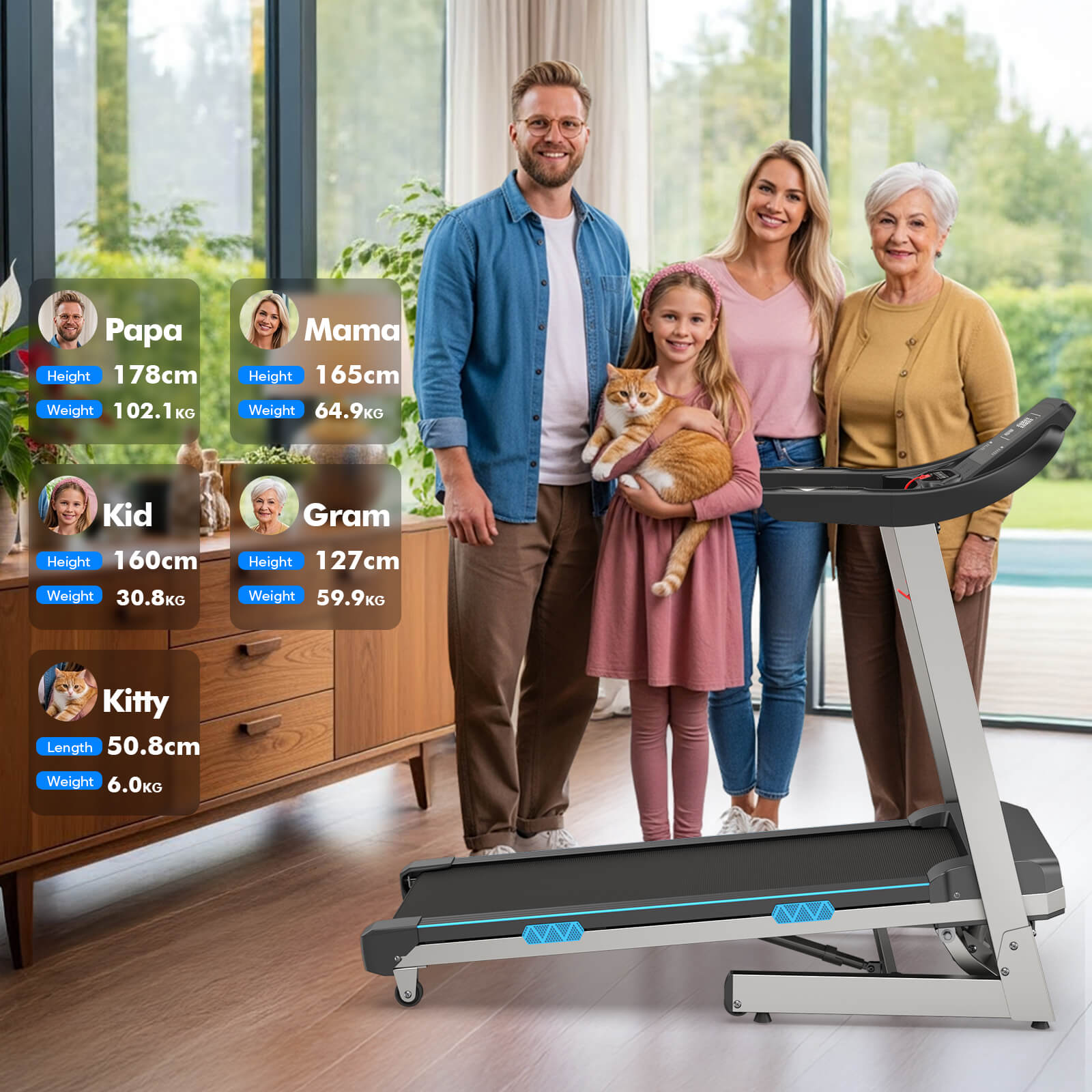 TM007 Foldable Auto 15% Incline Treadmill 200KG Capacity