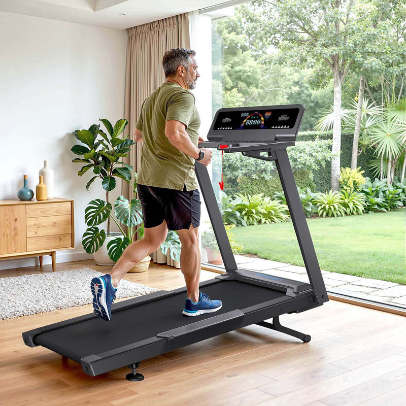 TM029 Pro Heavy Duty Treadmill With 15% Auto Incline, 140×51cm Running Deck, 227kg Capacity — powerful, smooth indoor runs with large console, perfect for home gyms and nature views.